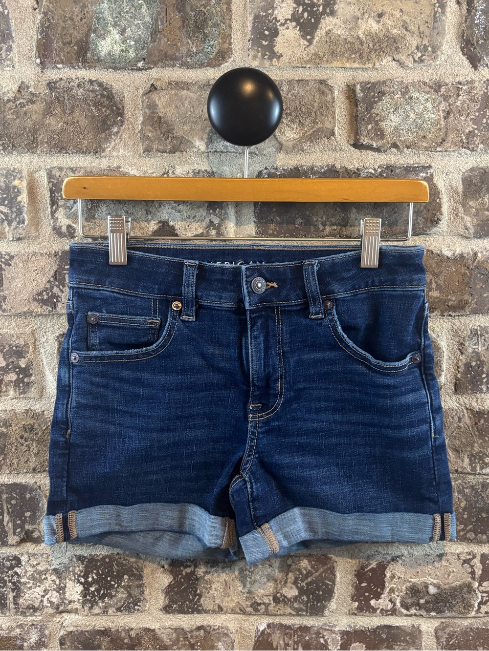 American Eagle Outfitters Dark Blue Rolled-Hem Denim Shorts Size 2